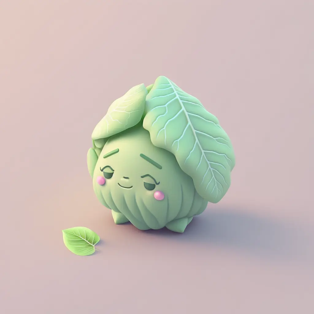 Tiny cute isometric cabbage emoji, soft lighting, soft colors, matte clay, blender 3d, pastel background